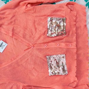 Peach Crop Top With Sequence Pocket