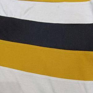 Casual Yellow And Black Strip|Round Neck Crop Top|