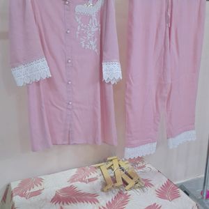 Peach Pinkish Cord Set/night Suit