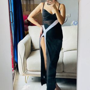 Celebrity Look High Slit Black Dress