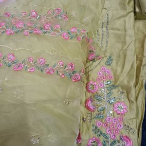 Unstiched Suit Material With Organza Dupatta