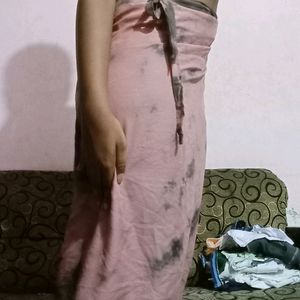 Pink Tie And Dye Wrap Long Skirt