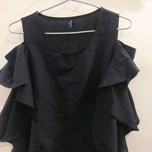 Elegant Black Shoulder Cut Crop Top