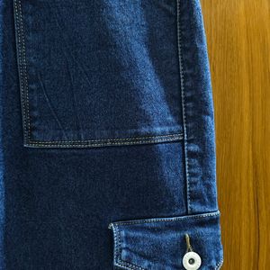 Bright Dark Blue Denim Cargo Jeans