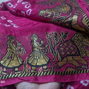 Pink Printed Saree With Unstiched Blouse