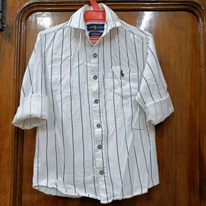 White Colour Fancy Lining Shirt For Kids