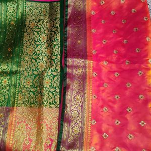 Wedding  Satin Silk Saree With Stiched Blouse