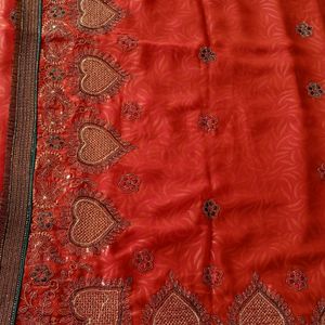 ⛔4🎁 GIFTS WITH HEAVY EMBROIDERY SAREE⛔