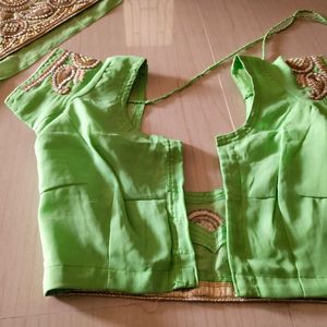 Parrot Green Sari With Blouse