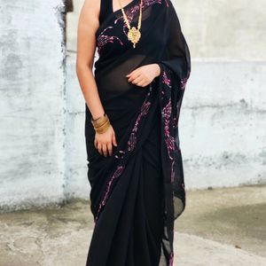 Diwali Sale✨Hand Work Black Saree