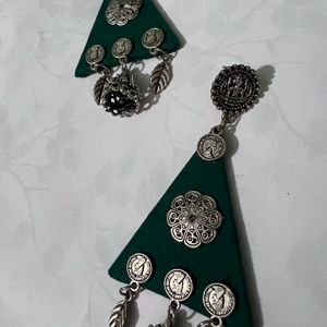 OXIDISED HANDMADE GREEN EARRINGS