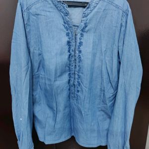 Denim Embroidered Women Top