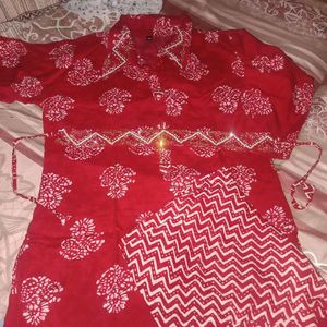 Women Ethenic Red Coord Set Festive/Partywear