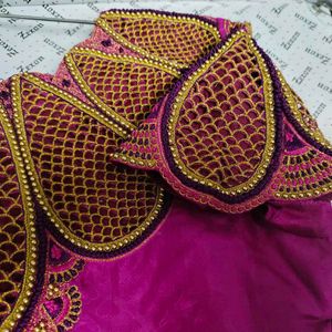 Pure Silk Maggam Blouse With Cutwork Design