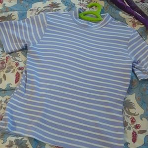 Lavender T-shirt With White Stripes,Turtleneck