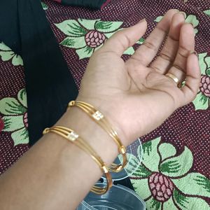 Real gold look bangles with stone work