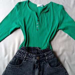 Both Green Bodycon Top And Straight Fit jeans