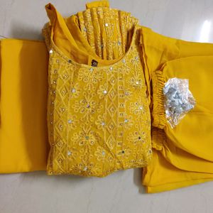 Bright Yellow Nyra 3 Pc With Mirror Work