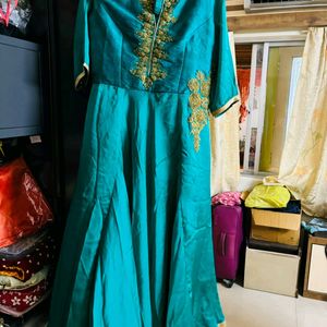 Green Color Ethnic Gown With Dupatta