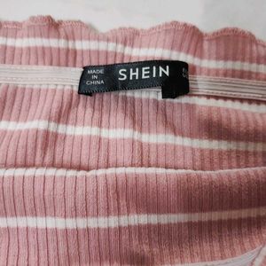 Off Shoulder Stretchable Striped Pink Crop Top