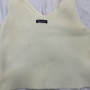 Off White Knitted Crop Top