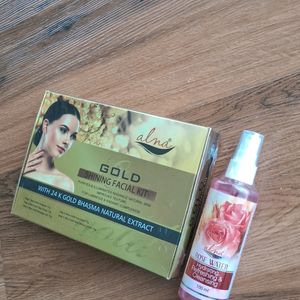 Alna Gold Shining Facial Kit And Rose Water Combo