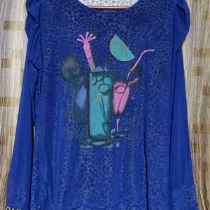 Printed Blue Long Sleeve Top