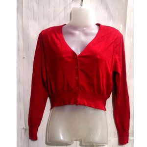 Red Crop Cardigan Sweater for Women's