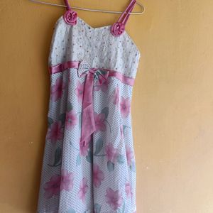 Floral Satin And Georgette Dress For Girls