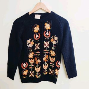 Black Embroidery Work Cardigan Size-34