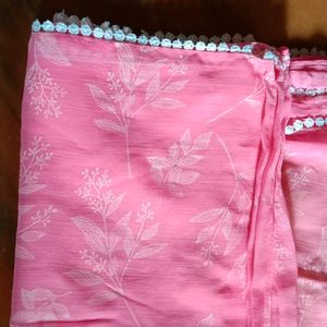 New Pink Saree Never Used With Blouse Fabric