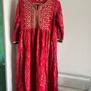 Flash Sell Red  Mirror Work Anarkali Dres