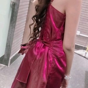 dark Pink Gown Cut Sleeve