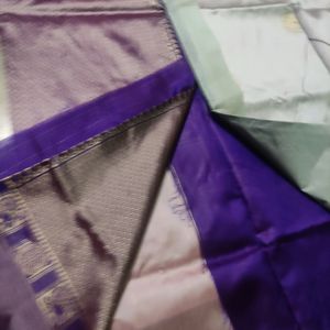 Unused Banasari Saree...cream And Purple