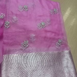 SEA GRAY HEAVY ORGANZA SAREE