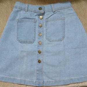 Denim Light Blue Solid Skirt