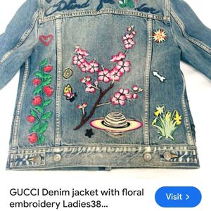 Gucci Embroidered Patches Cotton Denim Jacket