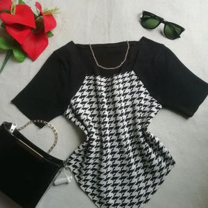 Korean Black & White Cheque Crop Top