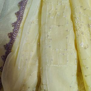 Butterfly Lemon Shimmer Sequin Saree