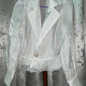 White Long Sleeve Organza Shirt Transpare