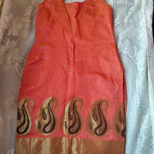 Tailored Peach Banarasi Kurta With Dupatta(Women)