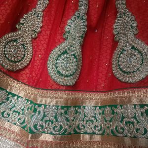 Banarasi Red and green colour half saree