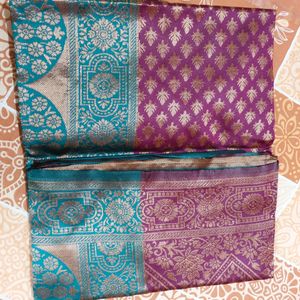 Women's Purple/Wine Colour Saree With Buttas