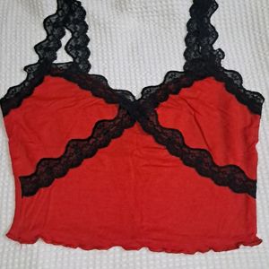 Y2k Lace Red Crop Top