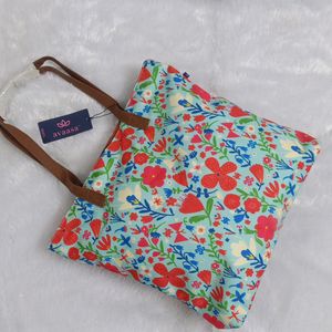 New Avaasa Cyan Flower Print Tote Bag