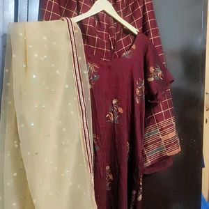 Burdundy Plazo Suit With Dupatta 42 Bust