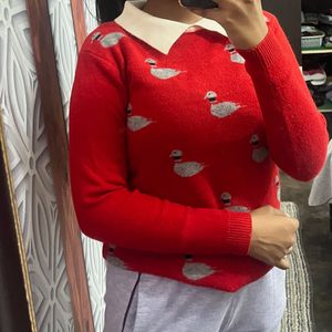 Red Swans Collar Sweater