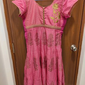 Pink Embroidered Anarkali Kurta+Pant