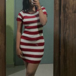 Red And Offwhite Bodycon Dress