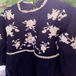 Navy Blue Top With Beautiful Flower Hand Embroider